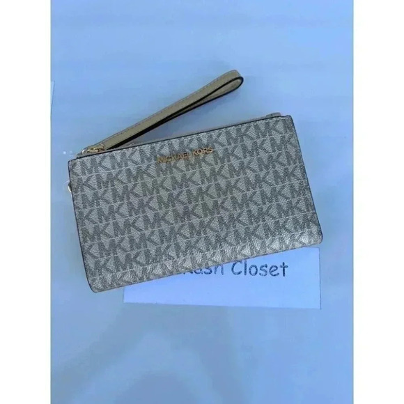 Michael Kors MK Double Zip Wallet Wristlet - Pale Gold - Picture 1 of 7